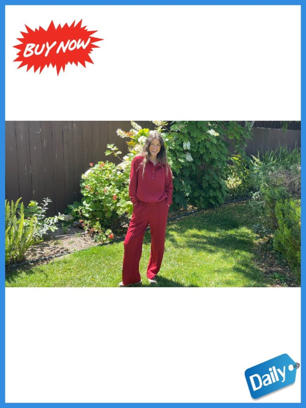 Womens 2 Piece Sweatsuit Set Quarter Button Wide Leg Lounge Travel Outfit - Picture 6 of 6